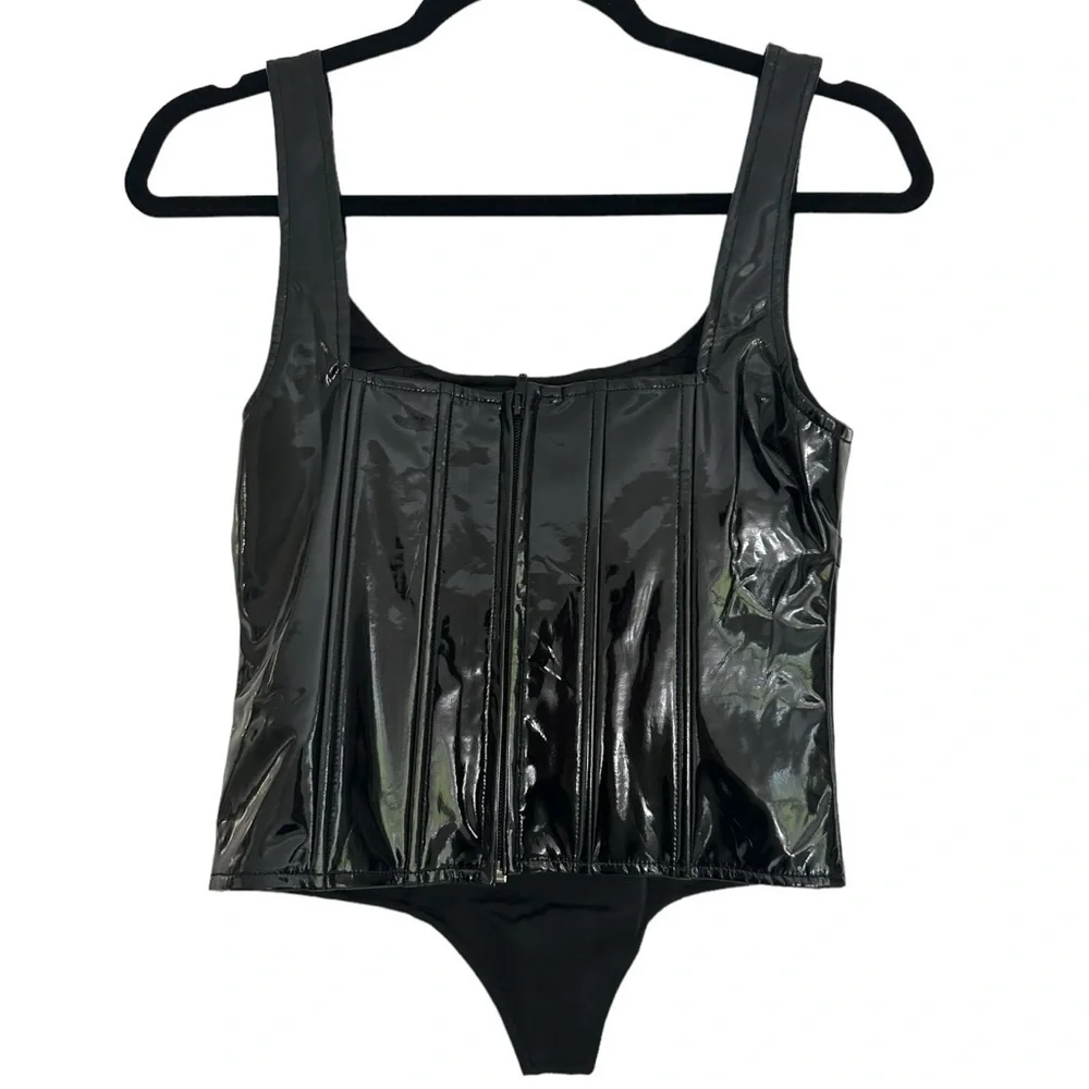 STEELE Black PU Shiny Latex Corset Top Size Small with Zipper NWT - Picture 2 of 7